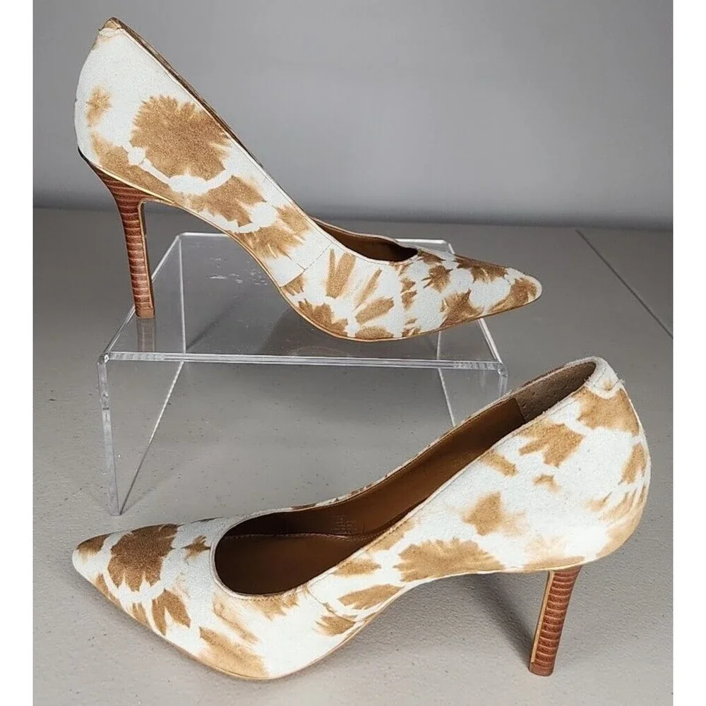 LRL Ralph Lauren Sarina Stiletto Heel Shoes Sz 7B Tie Dye Suede Tan/Light Beige